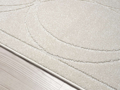 Outdoor Teppich Wetterfest Waschbar im modernen Florentiner Design | Für Drinnen und Draußen | Terrasse Balkon Garten Wohnzimmer Badezimmer Küche | Creme Kreise